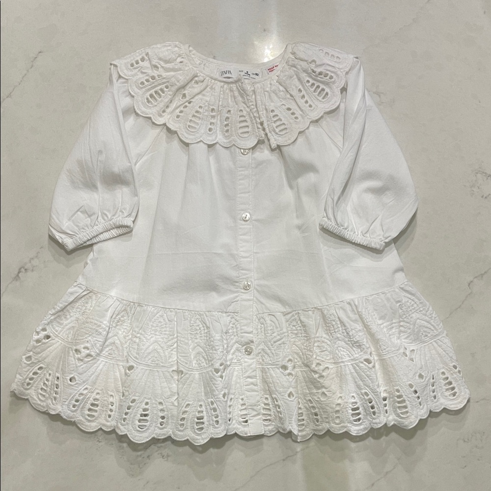 Zara White Button-Up Lace Dress